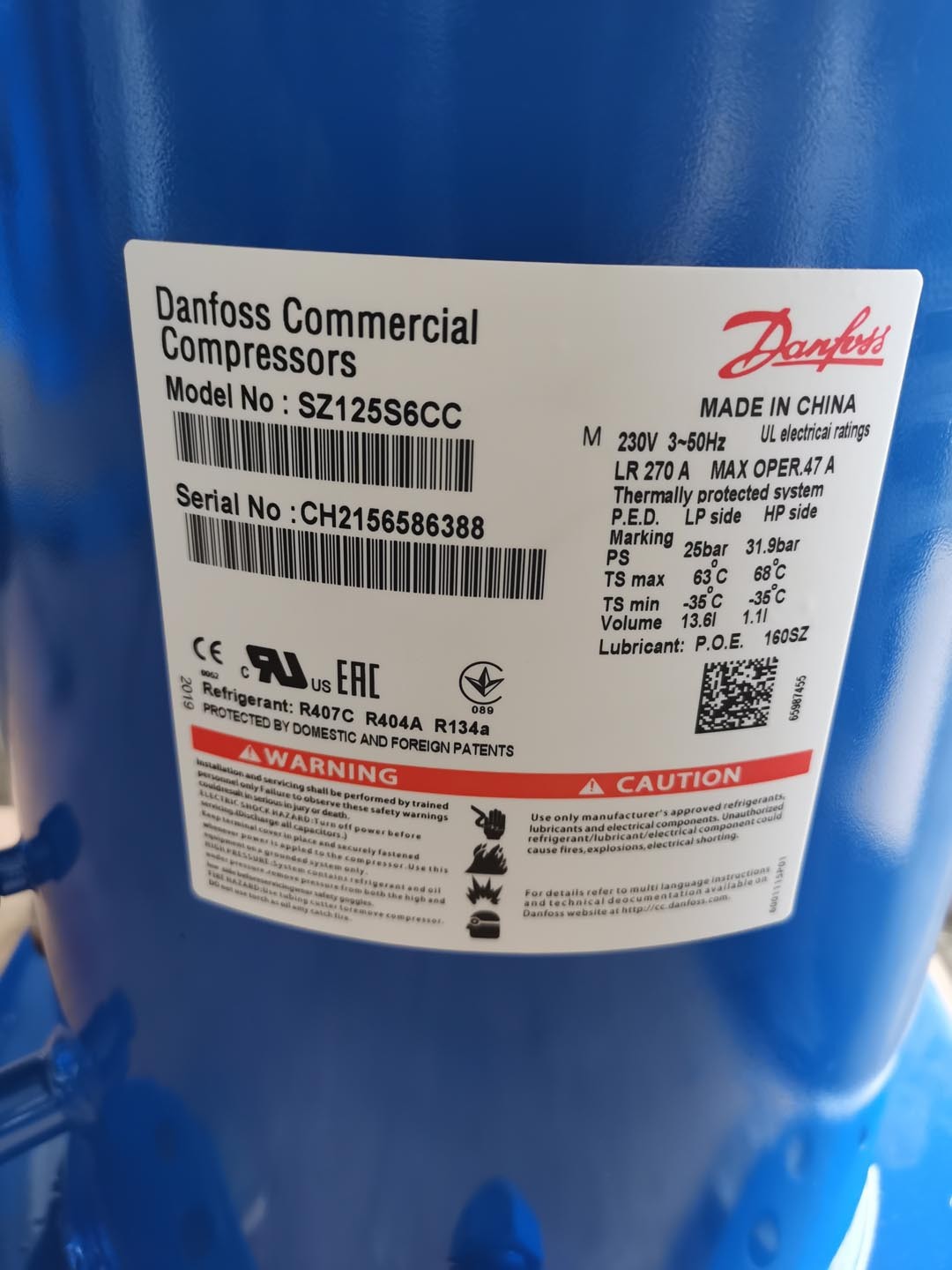 SZ125S6CC Danfoss Refrigeration Compressor